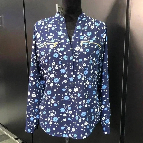 Michael Kors V-neck,zipper detail chest pockets,,long adjustable sleeve,floral - Picture 1 of 11
